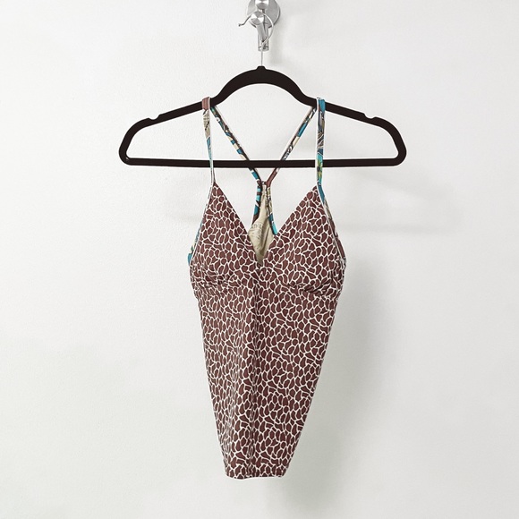Athleta Other - Athleta Giraffe Animal Print Plunge Tankini Summer‎ Break Sprint Swim Top Brown